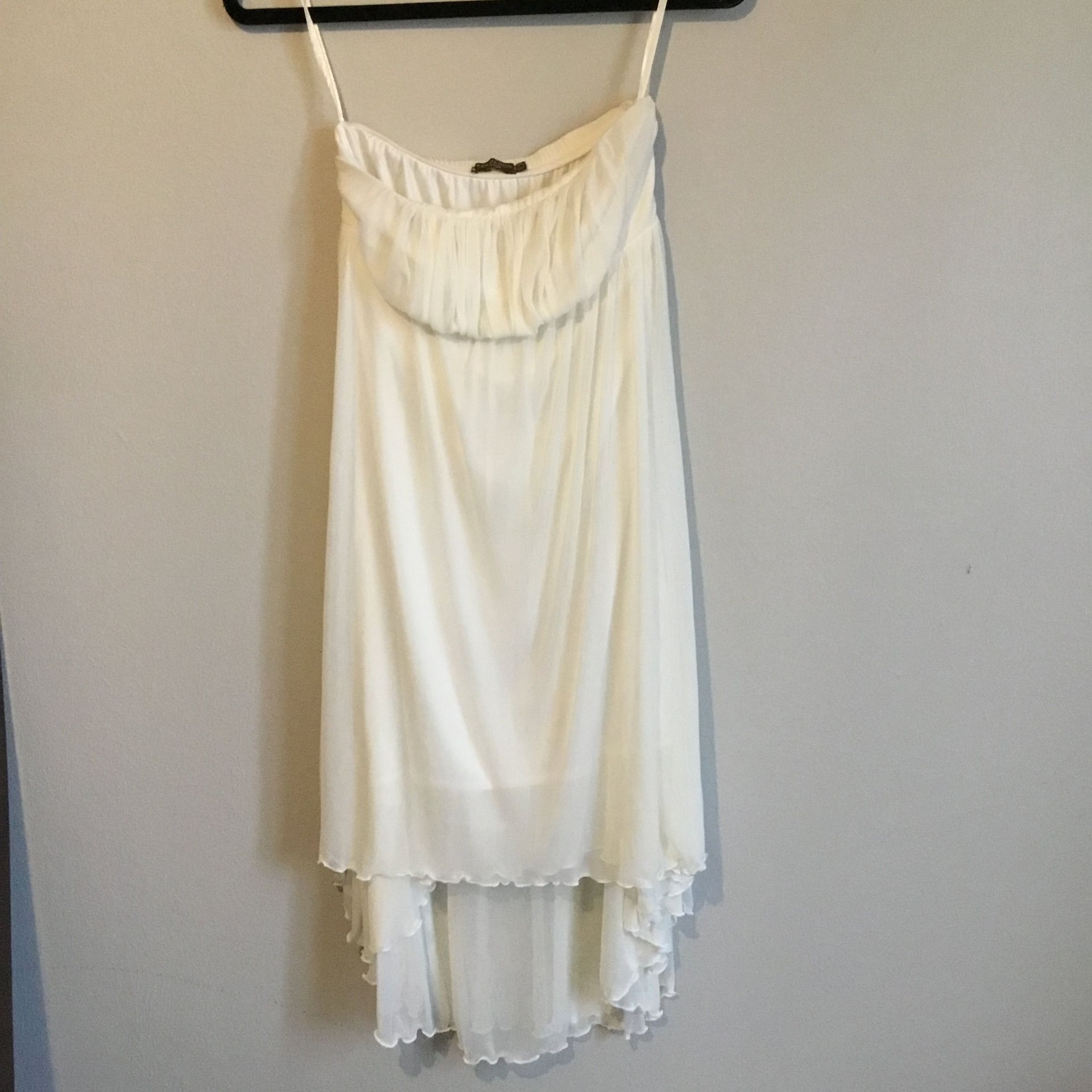 Karimadon Dress White Strapless High-Low Chiffon With Wrap Scarf Large